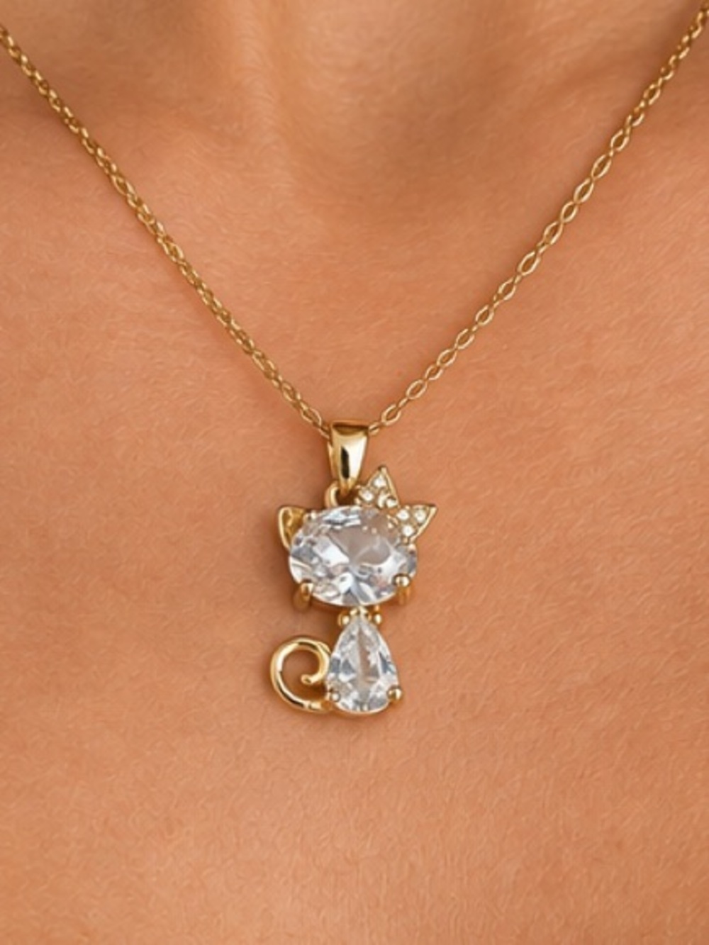 Cat in Bow Gold Pendant Necklace Hypoallergenic Adorable Cat Jewelry
